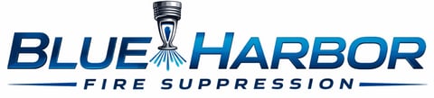 Blue Harbor Fire Suppression logo with sprinkler head icon and company name