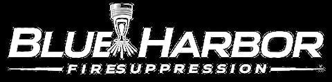 Blue Harbor Fire Suppression logo with white text and a fire suppression nozzle icon